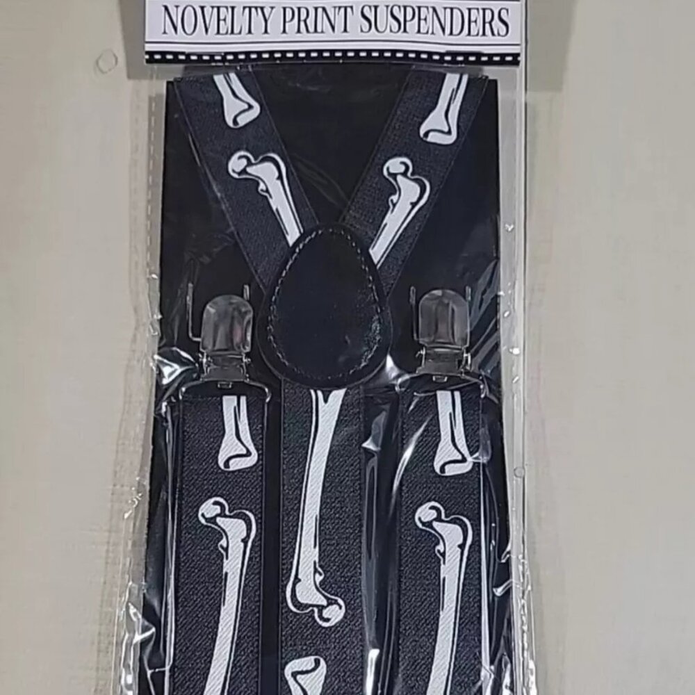 Novelty Print Suspenders White Bones Halloween Skeleton Costume Adult Size